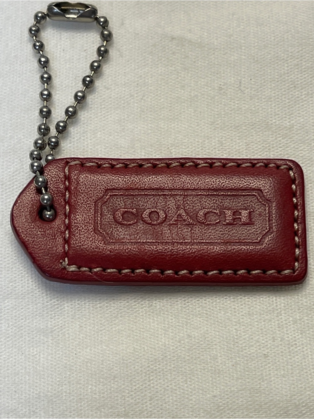 Coach Red Leather Hang Tag with Ball Chain